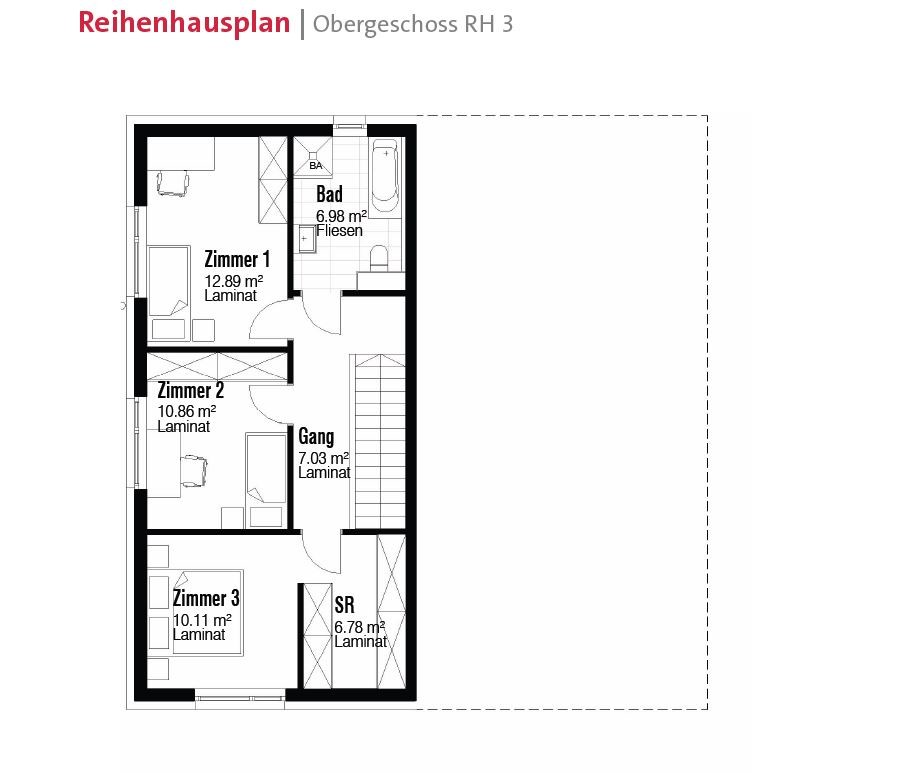 Reihenhausplan Obergeschoss RH3