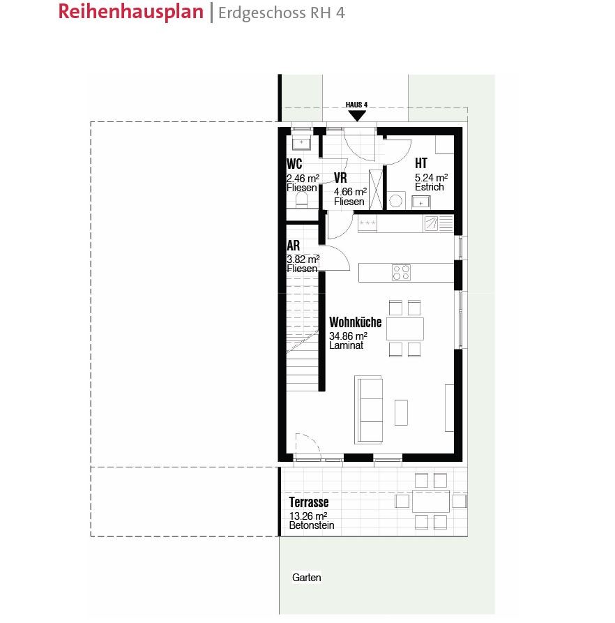 Reihenhausplan Erdgeschoss RH4