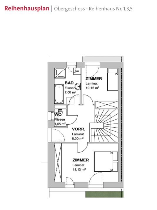 Reihenhaus 1,3,5 - Grundriss OG