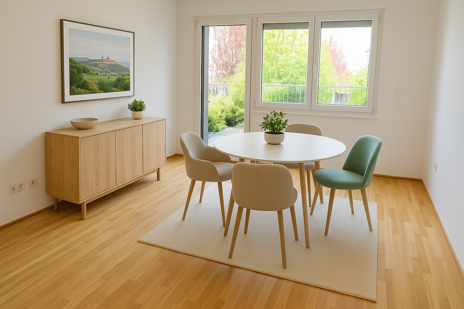 Minimalist Essbereich mit Naturblick