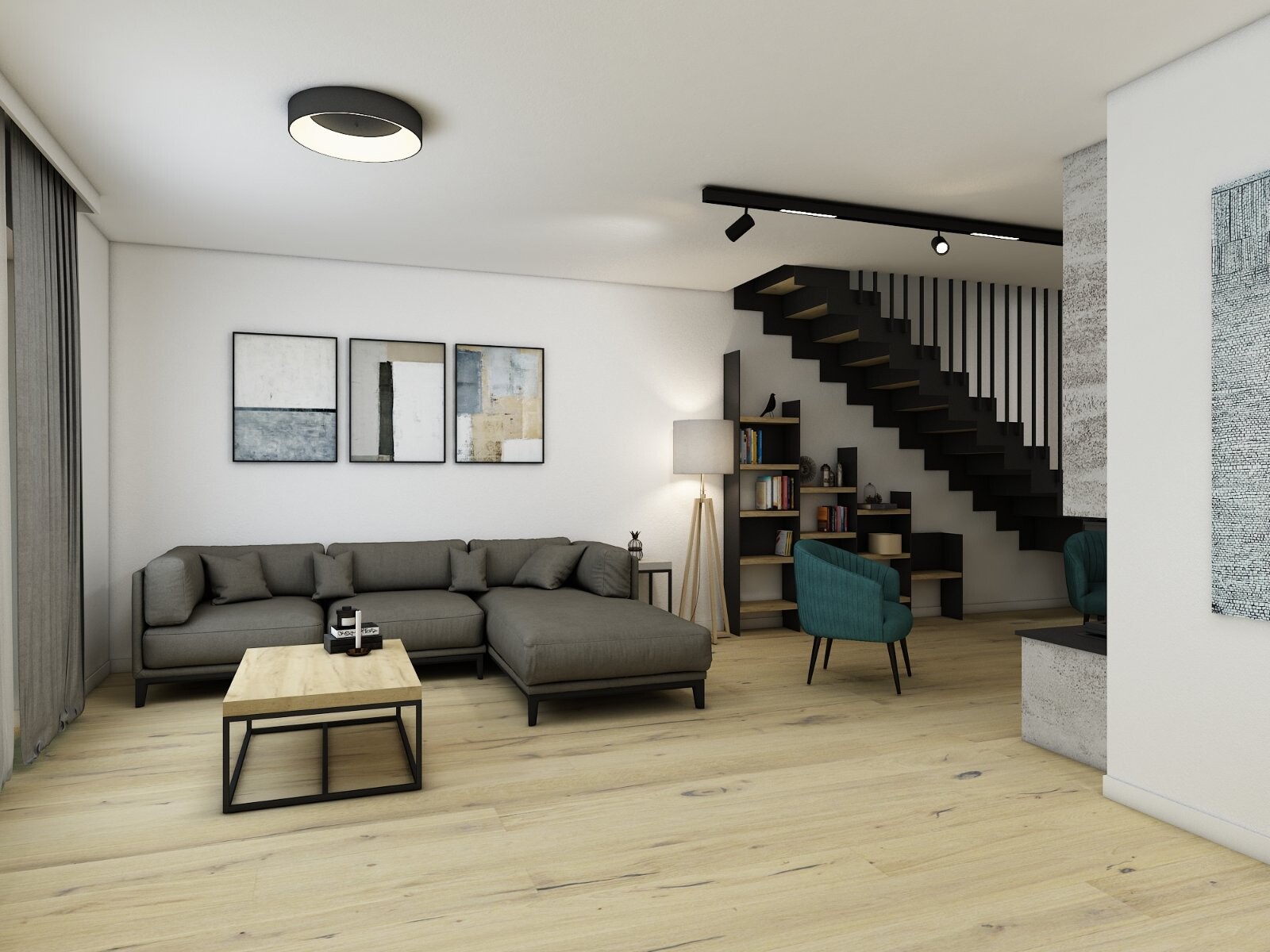 Blick von Essbereich in Wohnzimmer