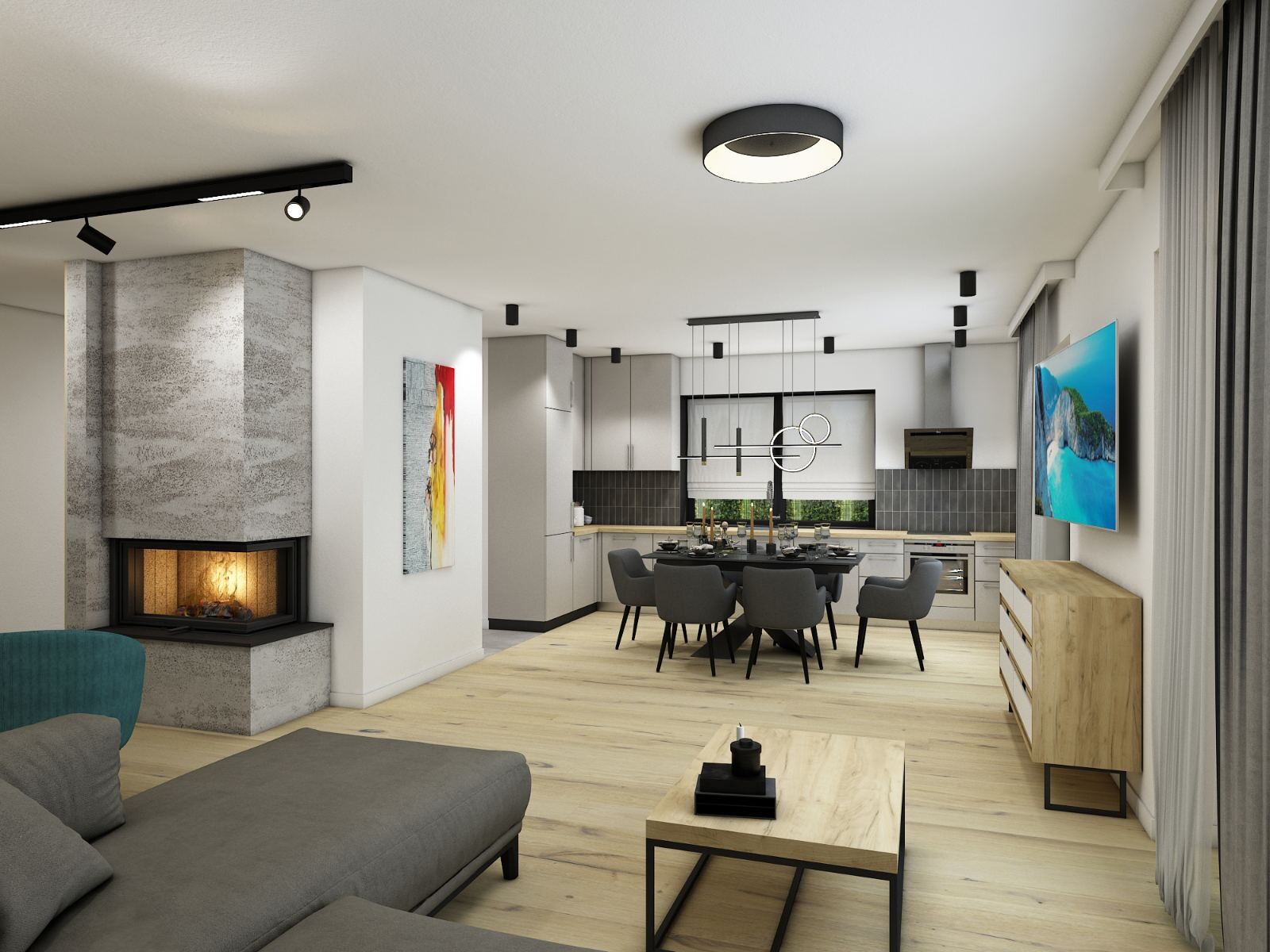 Wohnzimmer mit Blick auf Esszimmer