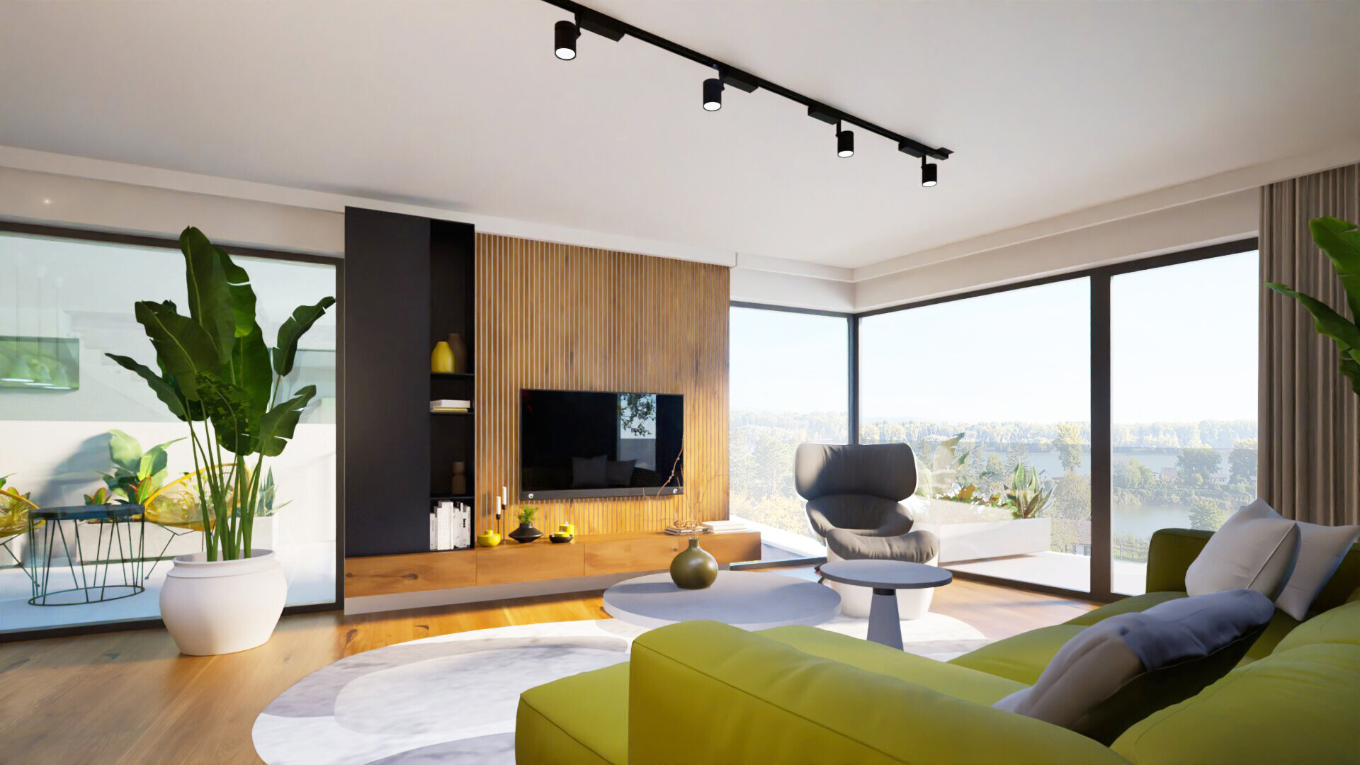 H&ouml;flein Innenvisualisierung 01 Wohnzimmer mit Aussicht