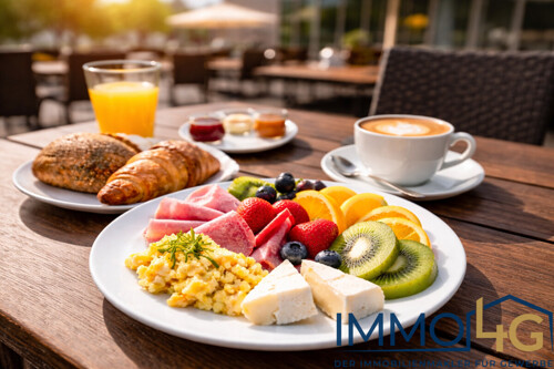 Frühstück im Sonnenschein auf der Terrasse