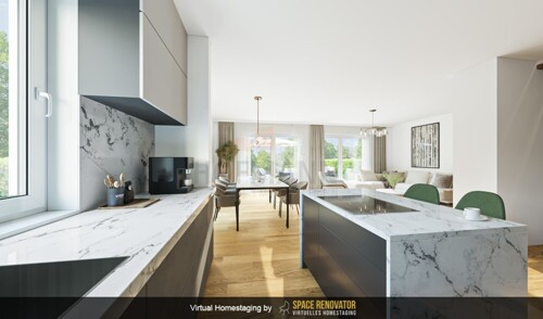 Visualisierung Küche-Essen-Wohnzimmer