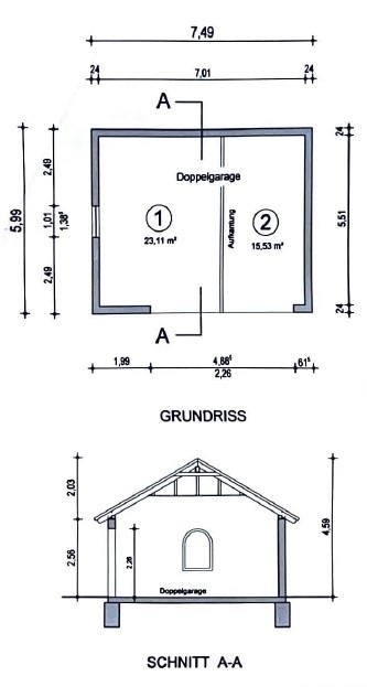 Grundriss und Schnitt Doppelgarage