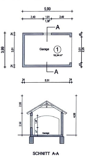 Grundriss und Schnitt Einzelgarage