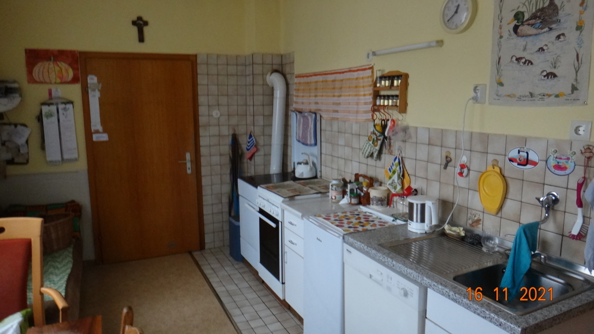 EG Küche Küchenzeile mit Kohle-Holz Ofen