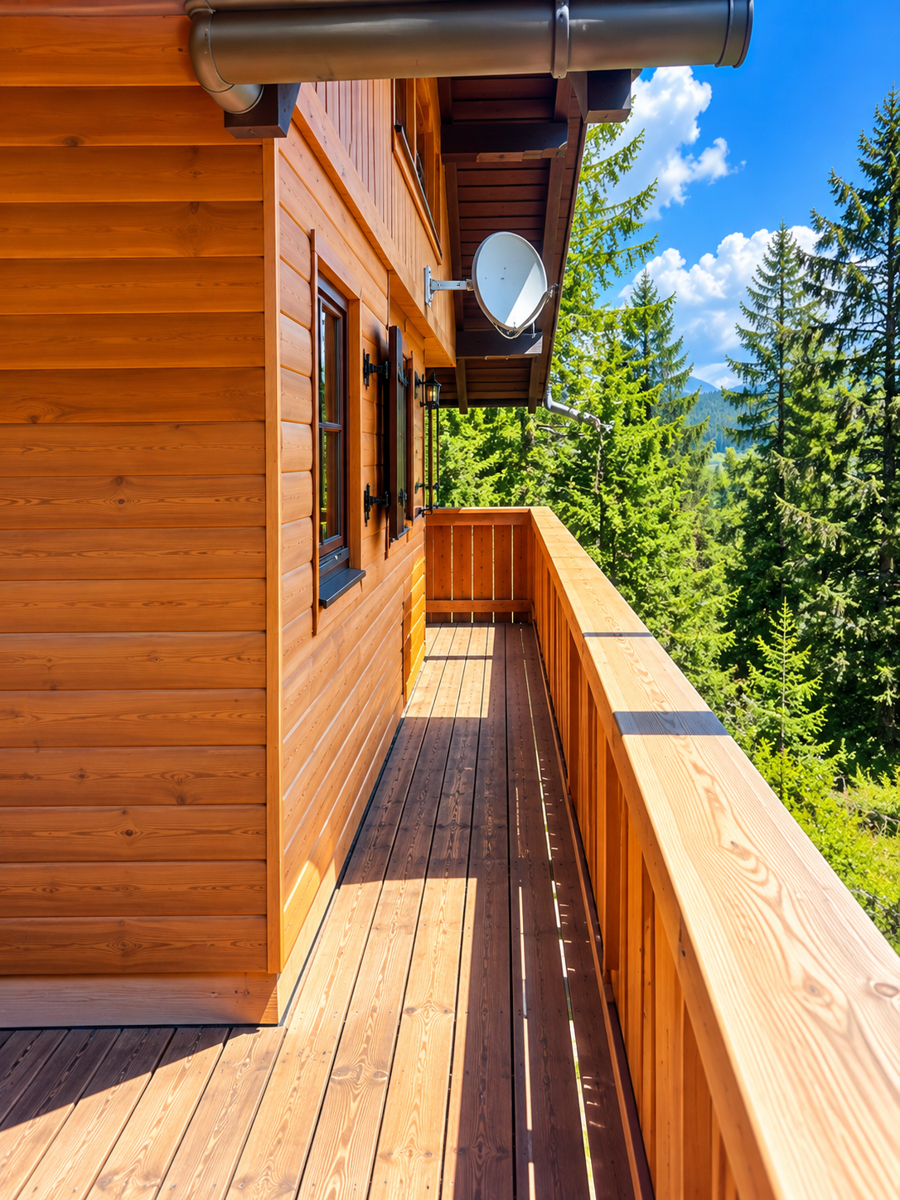 Sonniger Chalet-Balkon mit Bergblick