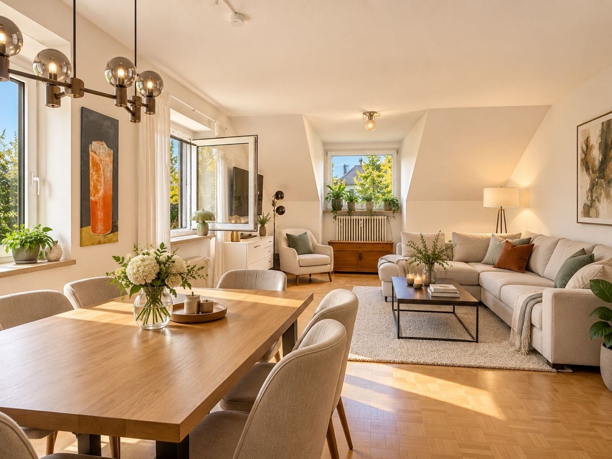 Wohnzimmer möbliert durch KI
