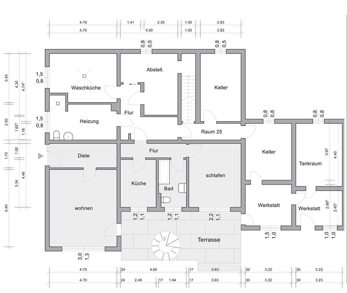 bemaßter Grundriss UG