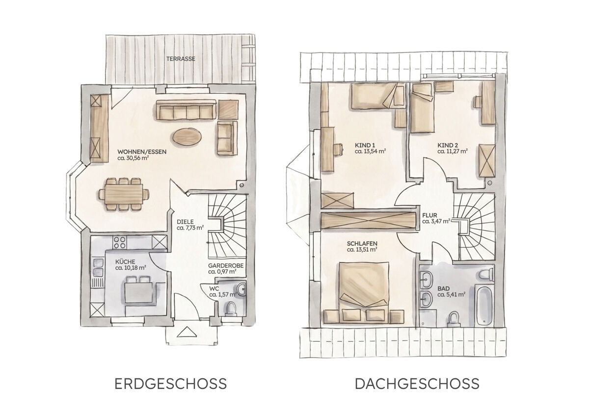 Erdgeschoss + Dachgeschoss 