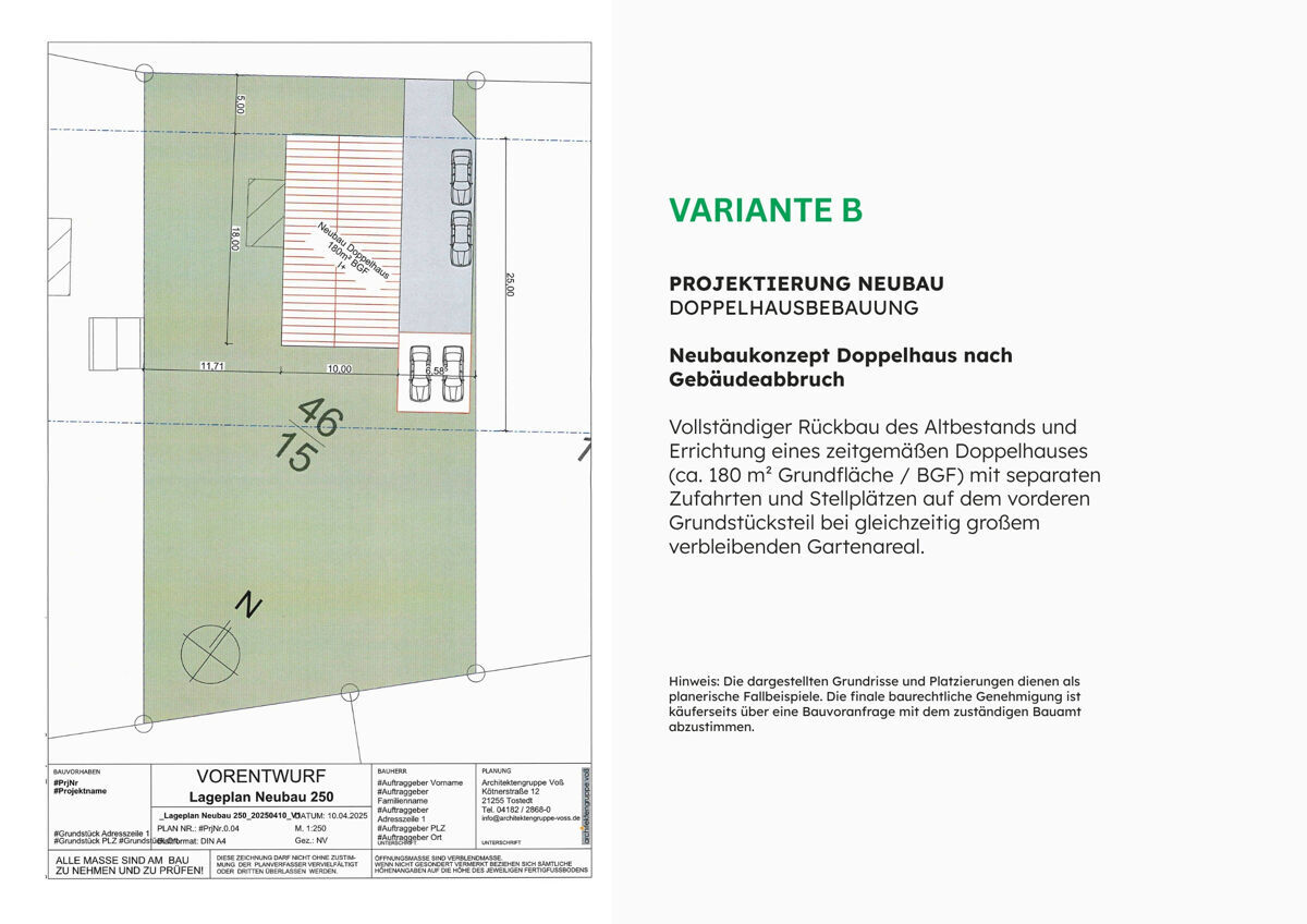 Vorentwurf Variante B - Neubau DH