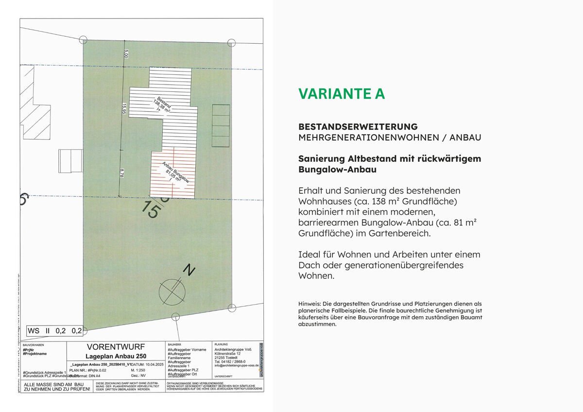 Vorentwurf Variante A - Bestandserweiterung