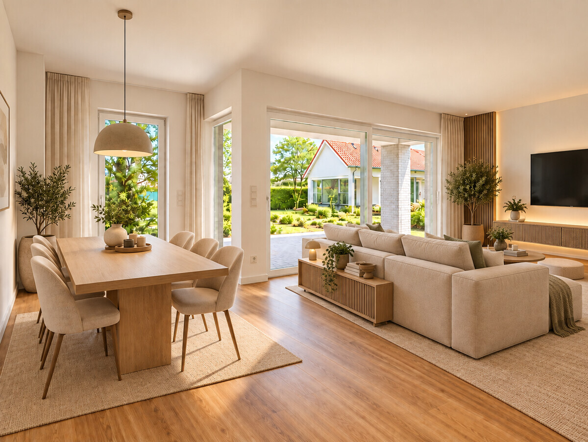Wohn - und Eszimmer Visualisierung mit Möblierung