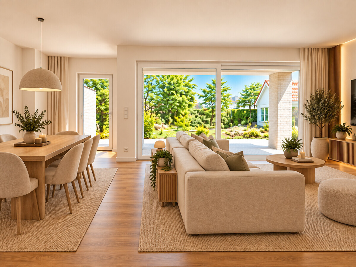 Wohn - und Eszimmer Visualisierung mit Möblierung
