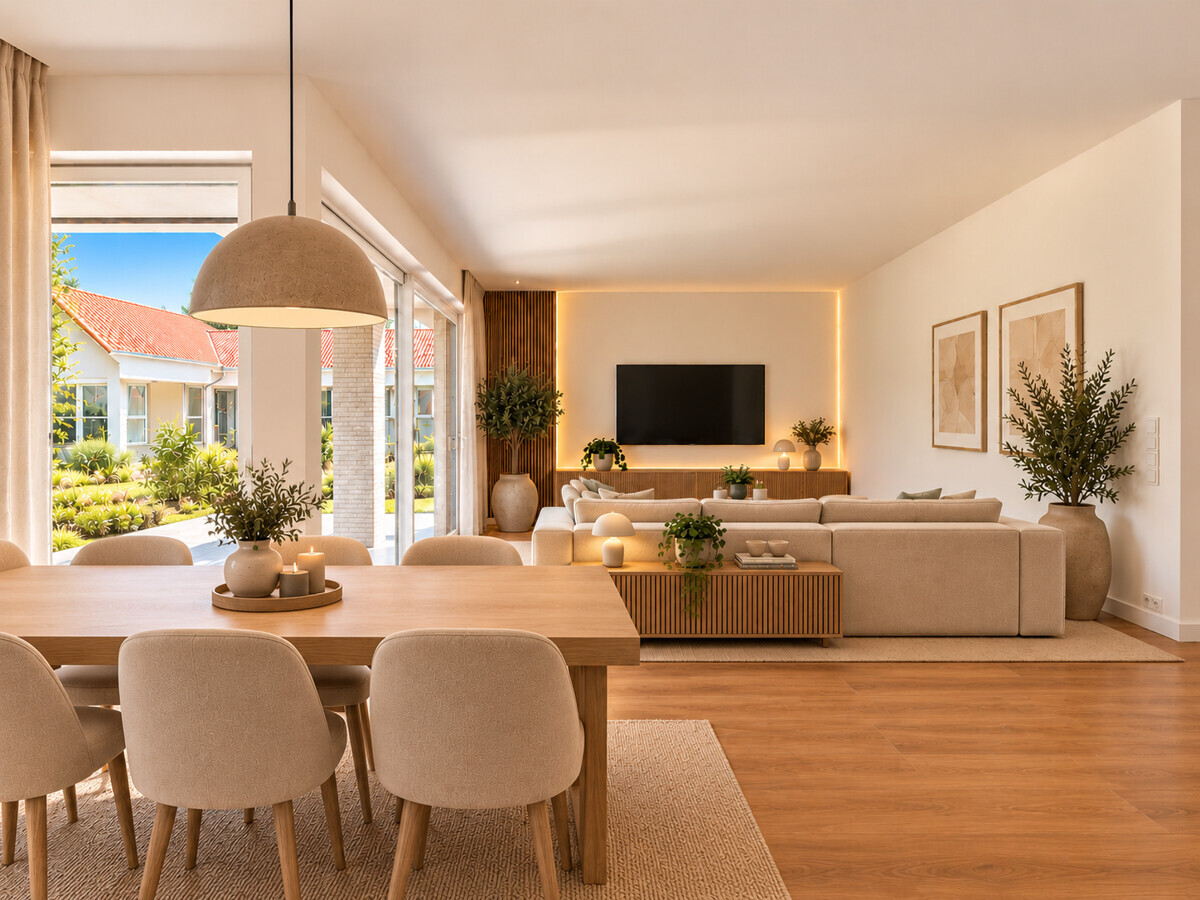 Wohn - und Eszimmer Visualisierung mit Möblierung