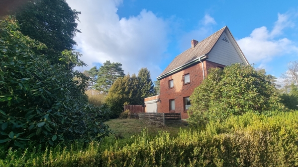 Blich durch den Garten zum Haus