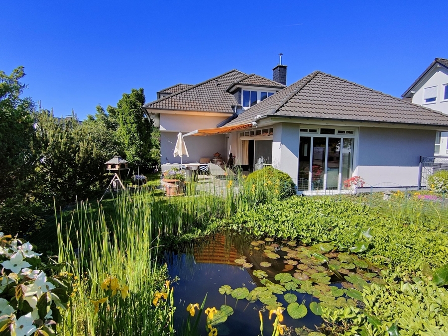 Teich mit Blick zum Haus