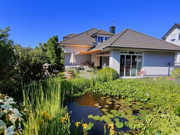 Teich mit Blick zum Haus