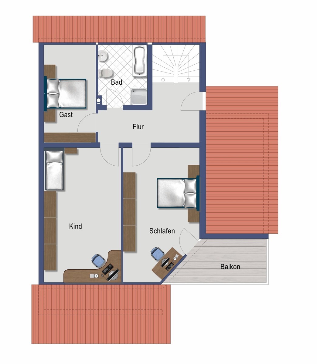Grundriss Obergeschoss (nicht maßstabsgetreu)