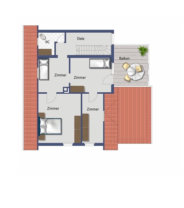 Grundriss Obergeschoss (nicht maßstabsgetreu)