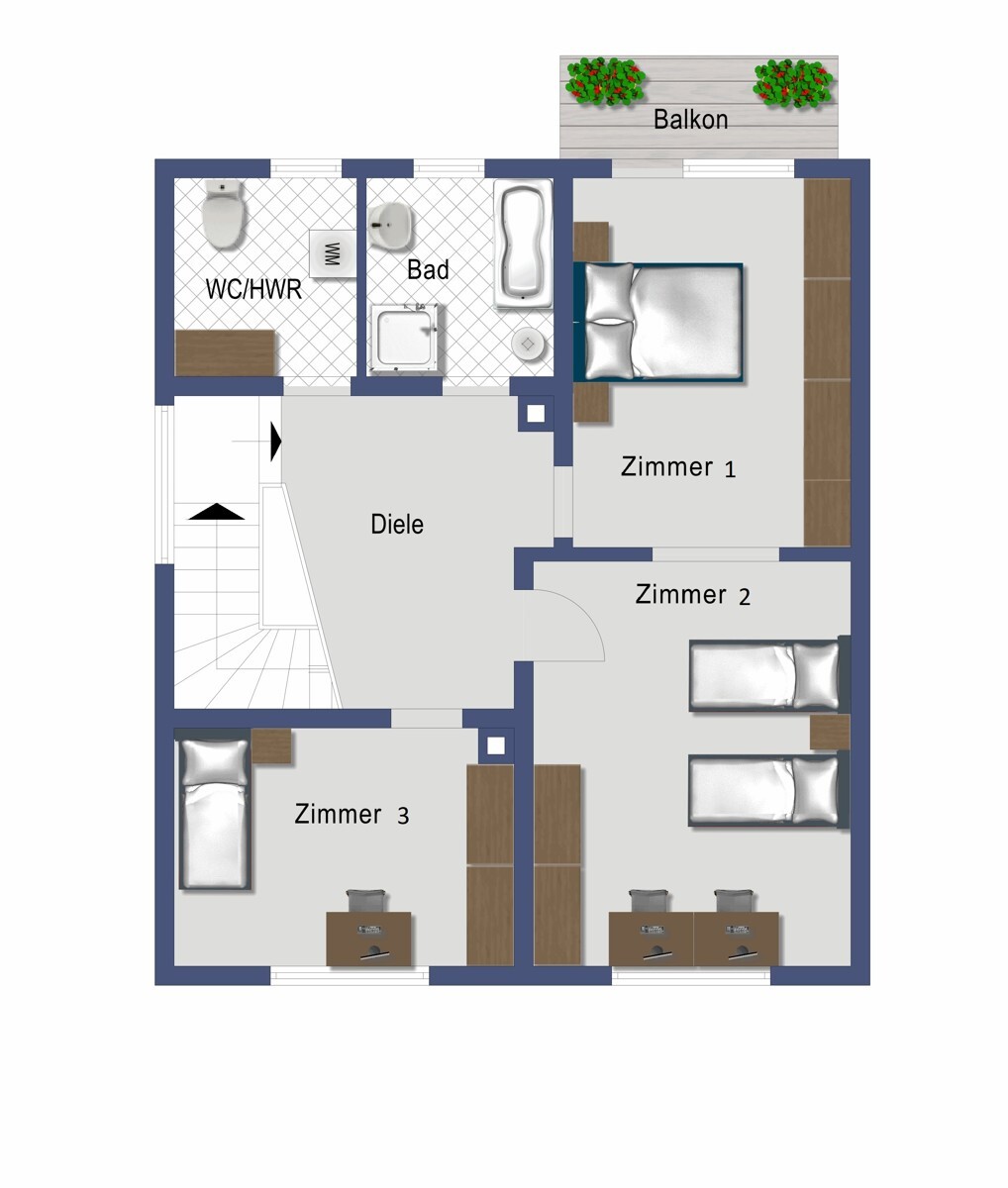 Grundriss Obergeschoss (nicht maßstabsgetreu)