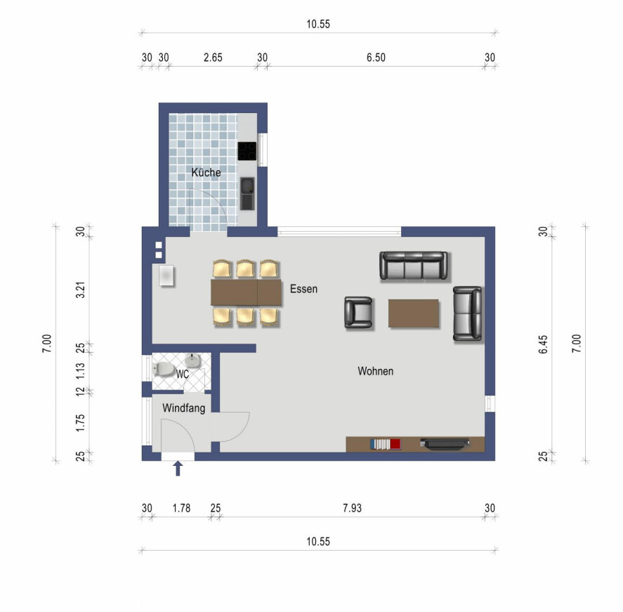 Grundriss Erdgeschoss (nicht maßstabsgetreu)