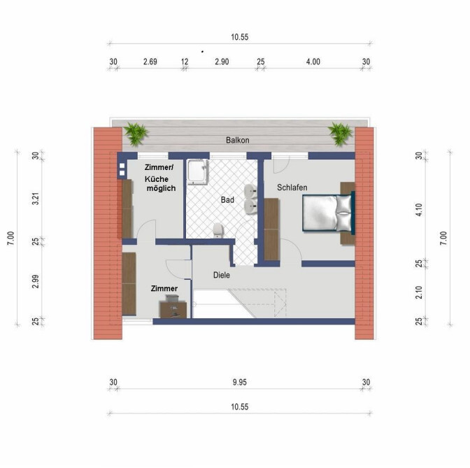 Grundriss Obergeschoss (nicht maßstabsgetreu)