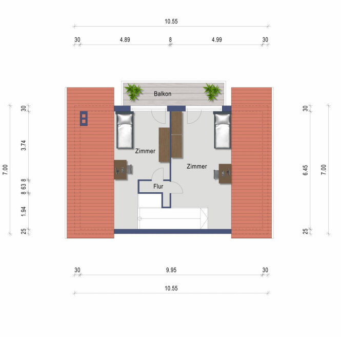 Grundriss Dachgeschoss (nicht maßstabsgetreu)