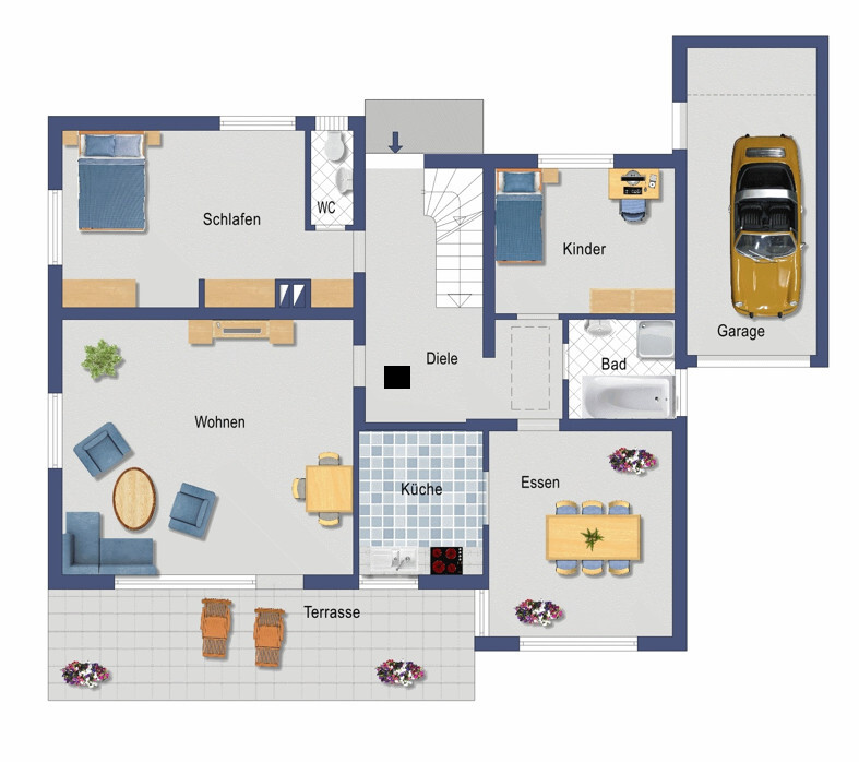 Grundriss Erdgeschoss (nicht maßstabsgetreu)