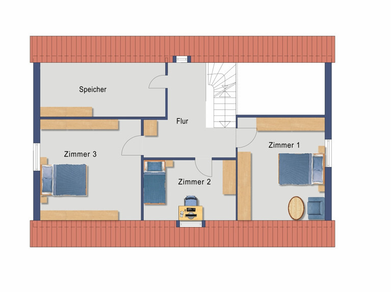Grundriss Obergeschoss (nicht maßstabsgetreu)