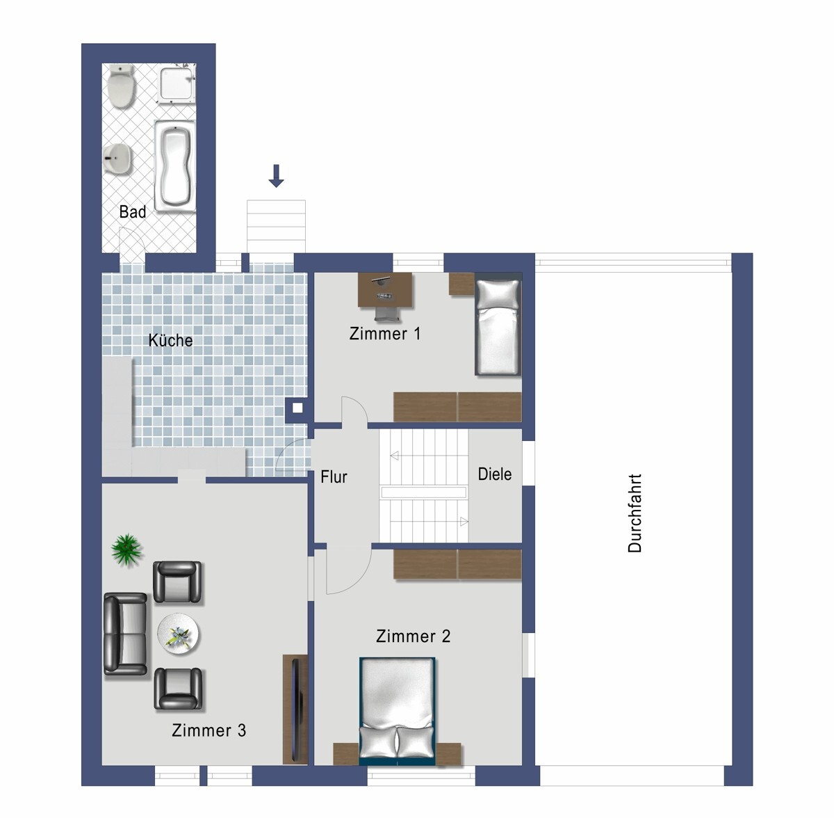 Grundriss Erdgeschoss (nicht maßstabsgetreu)