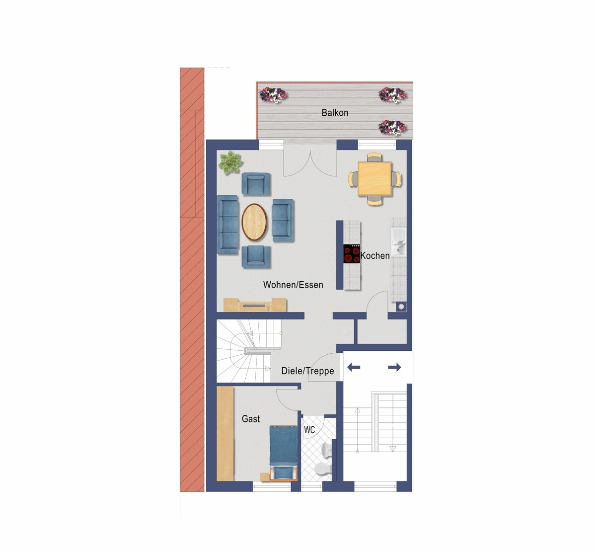 Grundriss Obergeschoss links (Nicht maßstabsgetreu)