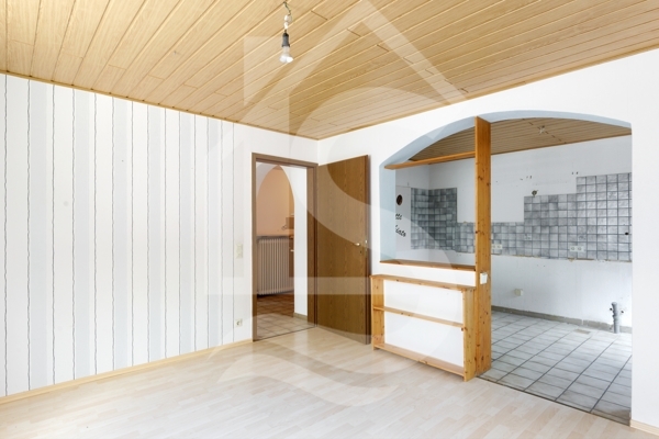 dining room with kitchen basement