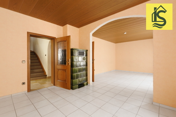 living room with stove