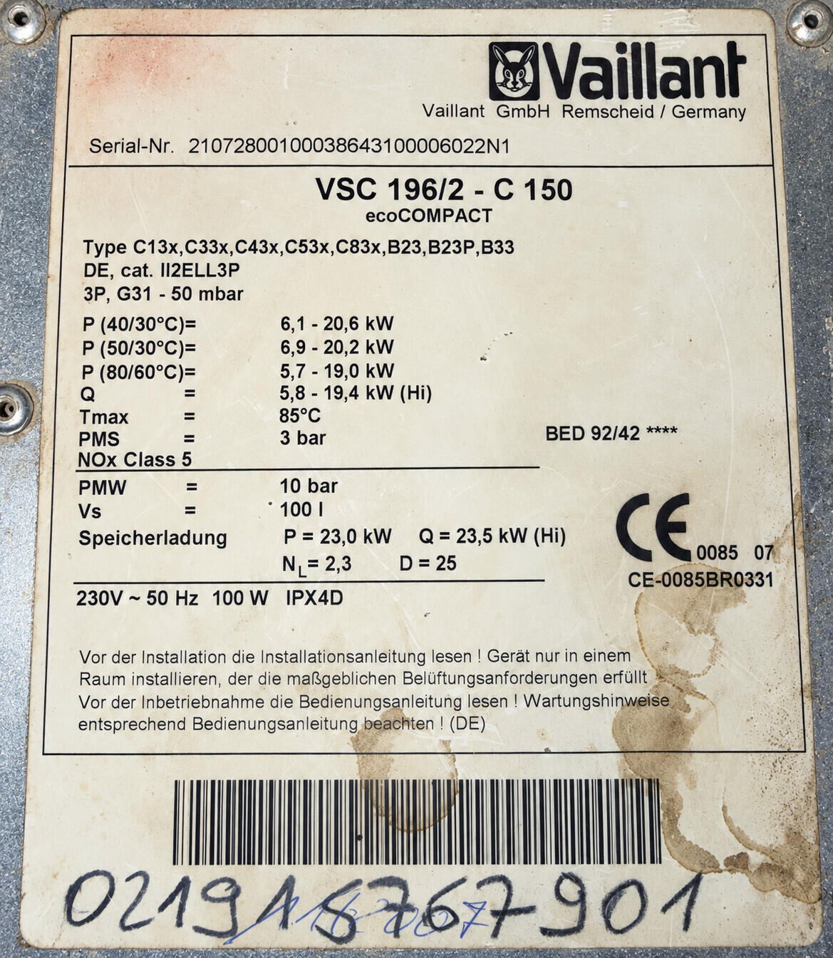 Heizung Vaillant-Typenschild