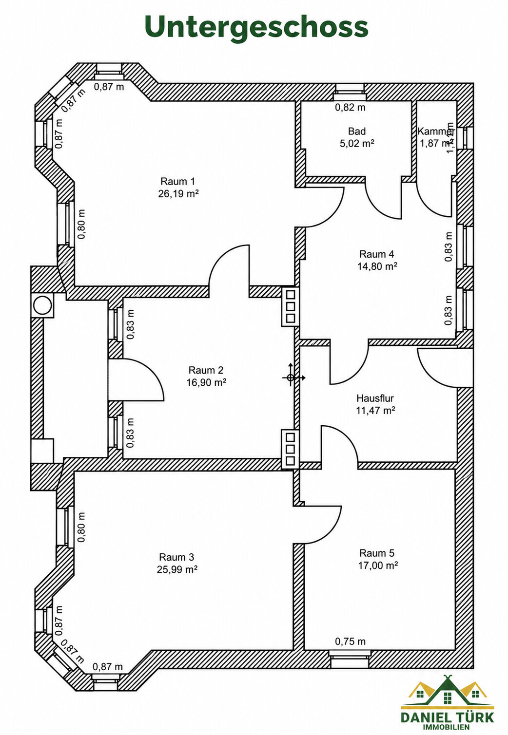 Etagenplan der Villa - Grundriss - Untergeschoss