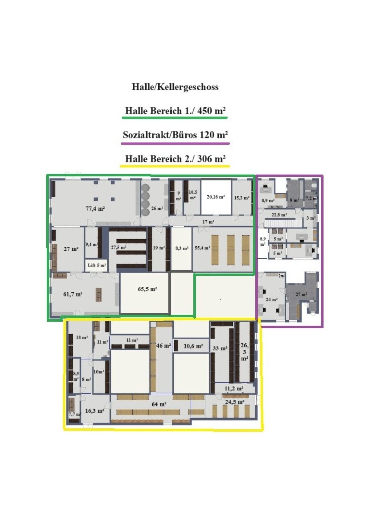 Halle Kellergeschoss 876 m²