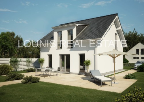 Außenansicht Musterhaus mit Terrasse