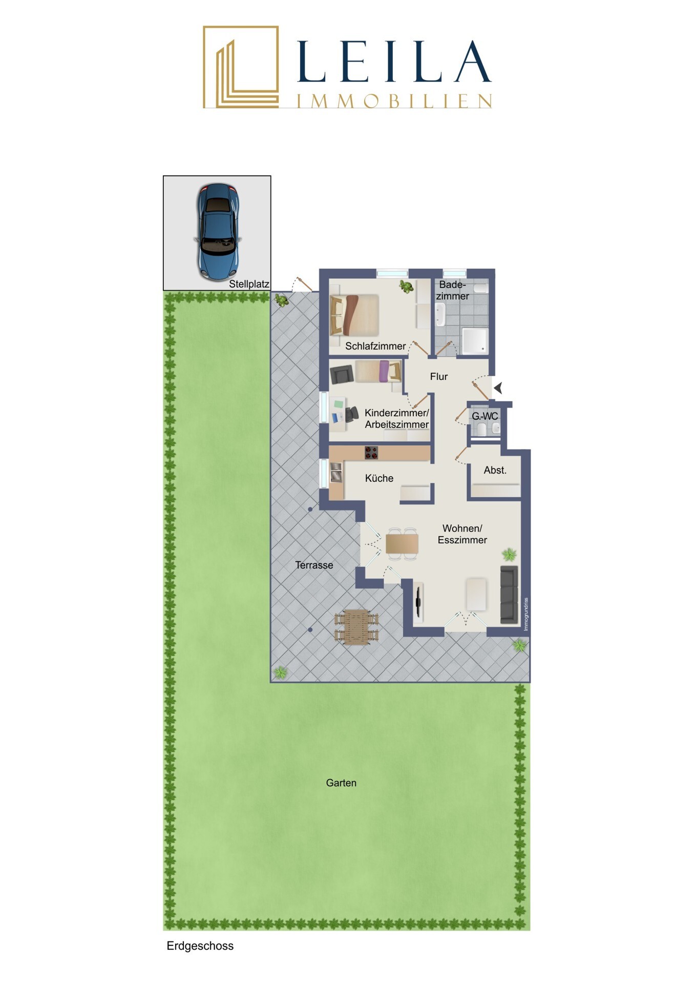 Visualisierung Wohnung + Garten (nicht maßstabsgetreu)