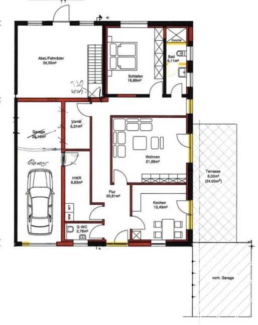 Grundriss Wohnung mit angrenzender Werkstatt