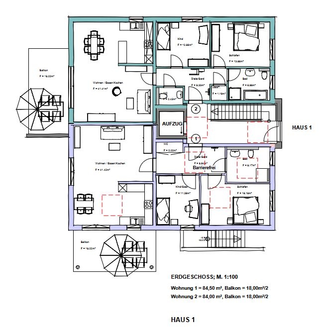 Grundriss Haus 1 Whg 1 und Whg 2