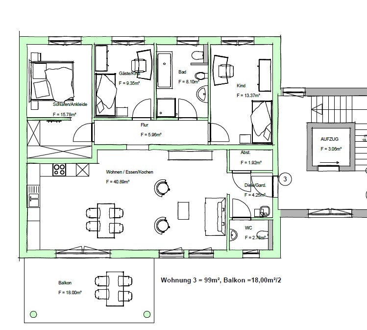 Grundriss Whg. 3 OG links