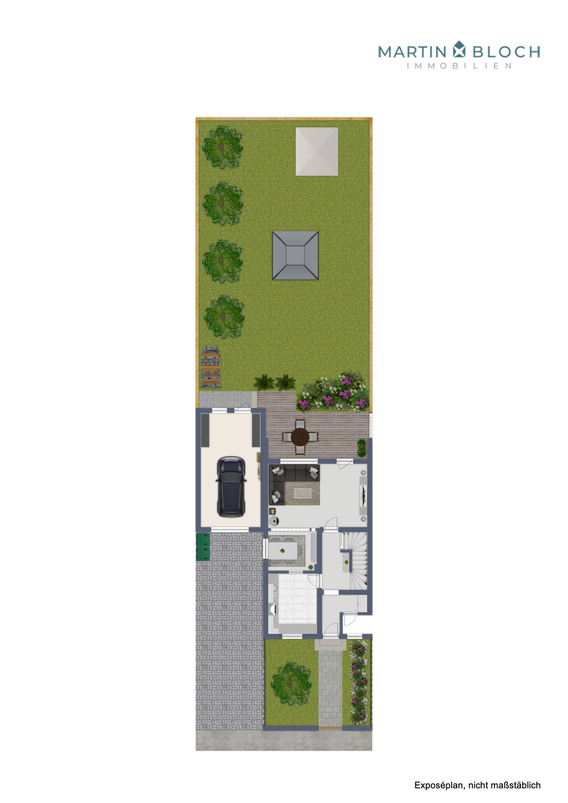 Grundriss mit Garten und Garage