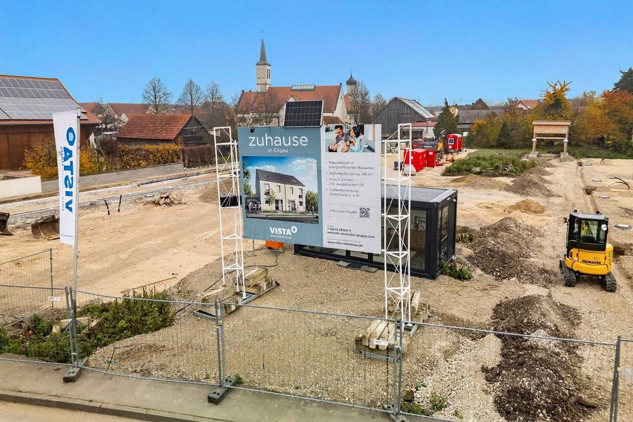 Bauschild und Container