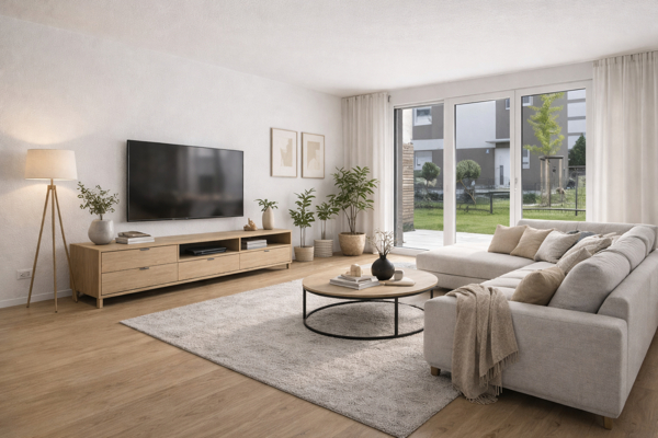 Wohnzimmer, virtuell möbliert