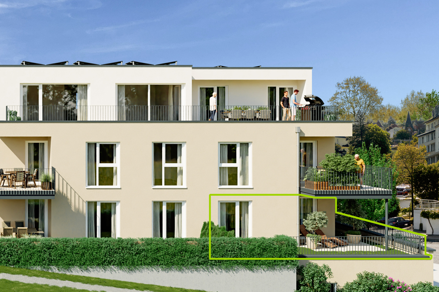 Wohnung 2 im Haus 1 markiert