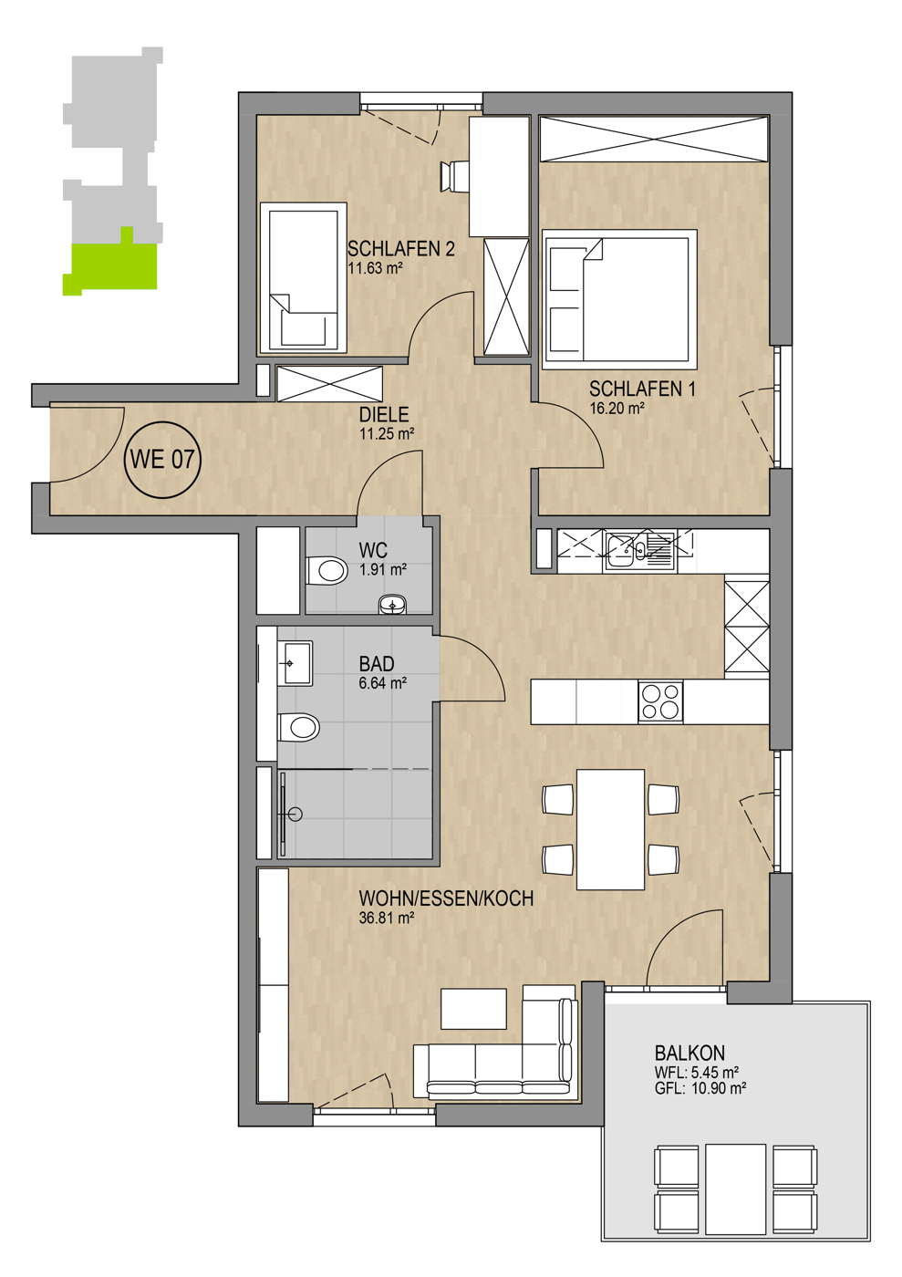 Wohnung 7 mit Balkon 1.OG