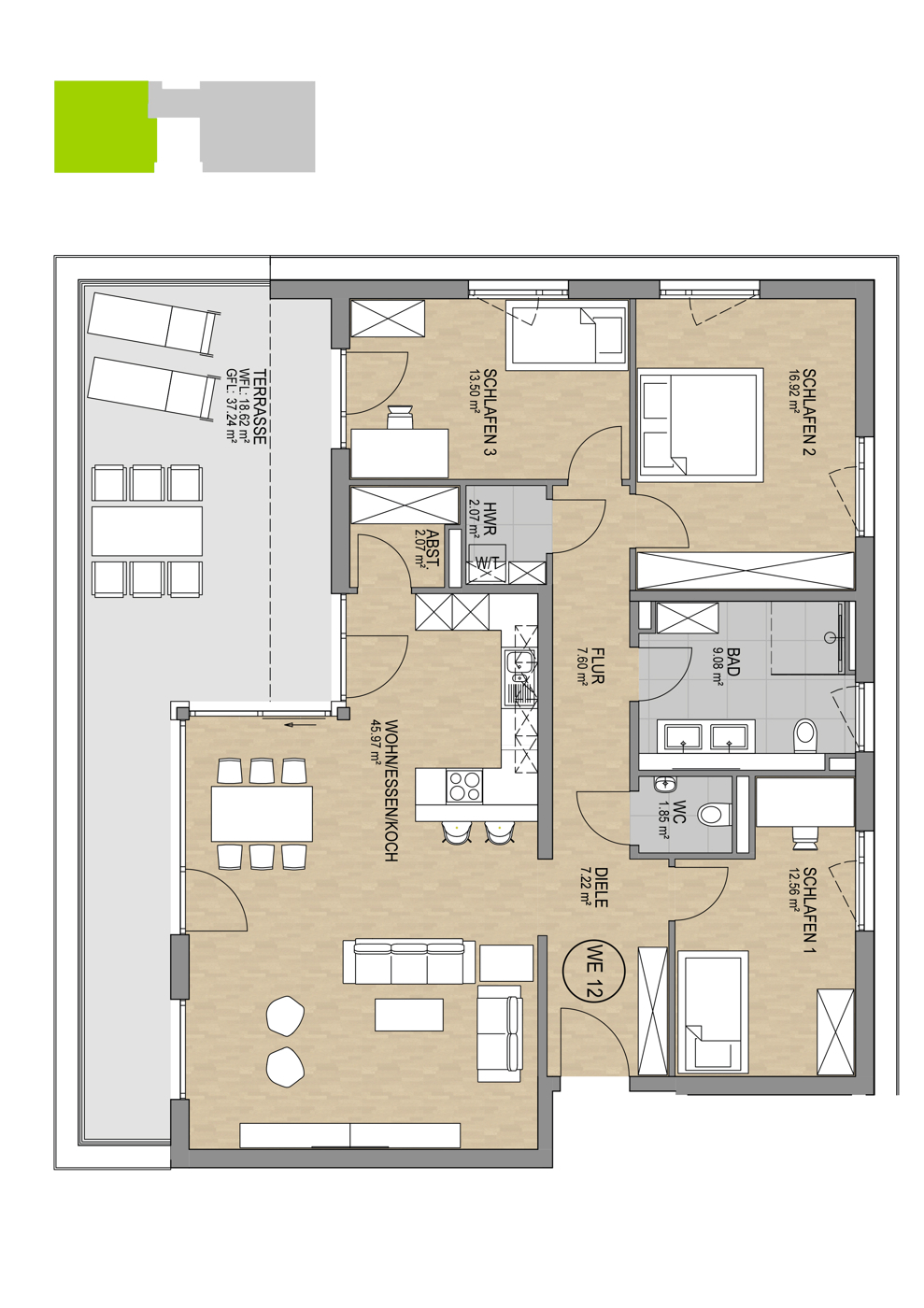 Penthouse 2 - Wohnung 12 mit Dachterrasse